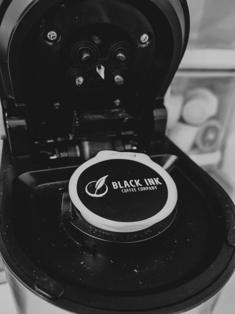 Black Ink Coffee Company coffee pod in a Keurig