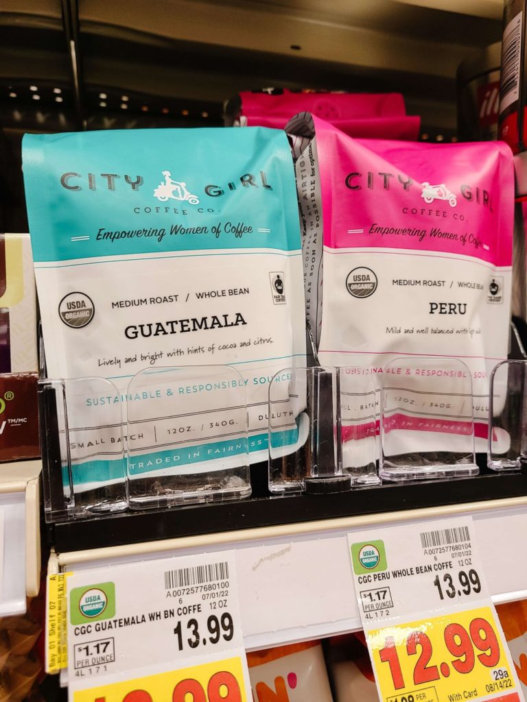 Minnesota coffee company, City Girl Coffee Co on the shelf of a Kroger grocery store