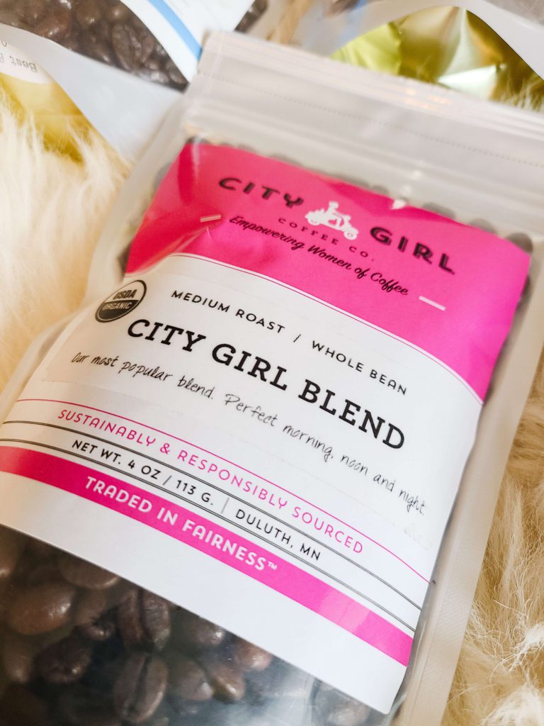 Bag of City Girl Blend coffee grounds