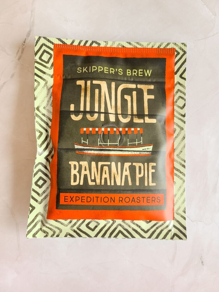 A sample coffee bag of Skipper's Brew inspired by the Disney ride the Jungle Cruise.