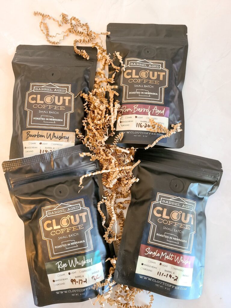 Barrel aged coffee sampler pack from Clout Coffee.