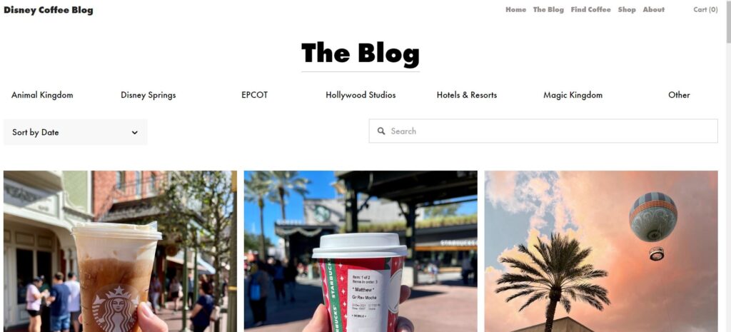 Website snap of Disney Coffee Blog