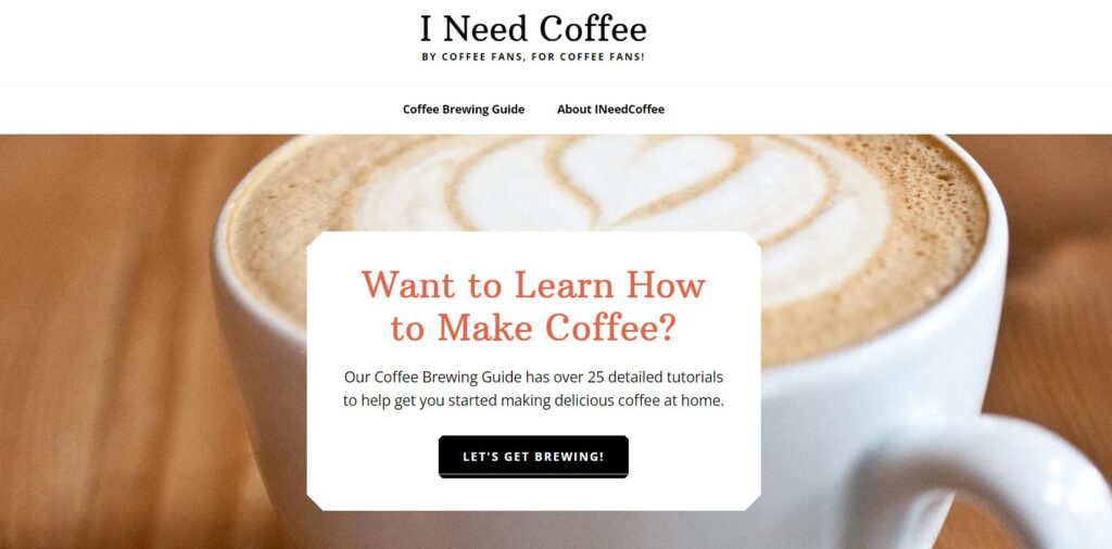 Website screenshot of a coffee blogger called I Need Coffee