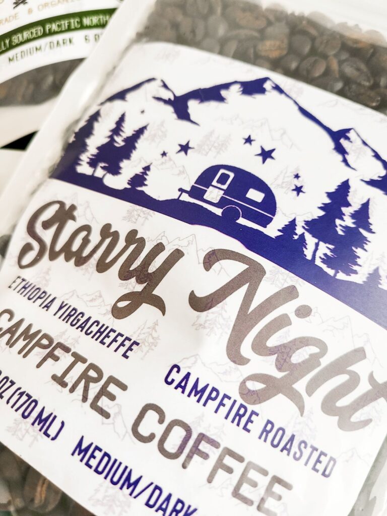 A close up of the Starry Night coffee bag from Campfire Coffee.