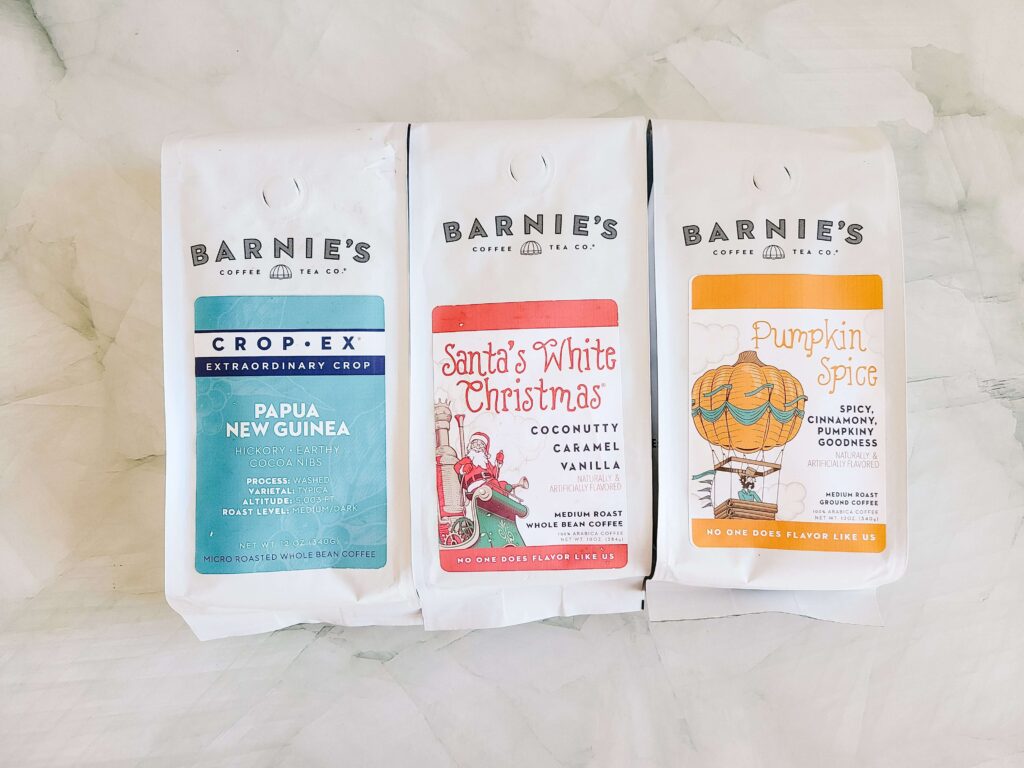 Barnie's Coffee and Tea bags of coffee.