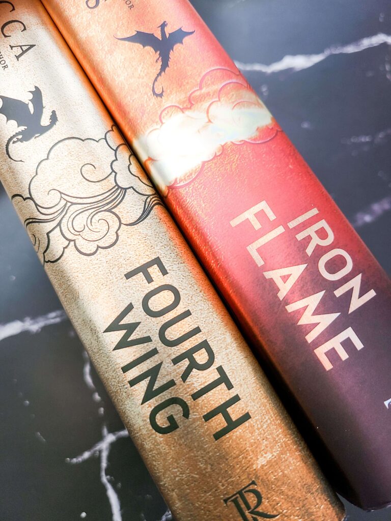 Book spines for Fourth Wing and Iron Flame, part of my favorite things list for 2023.