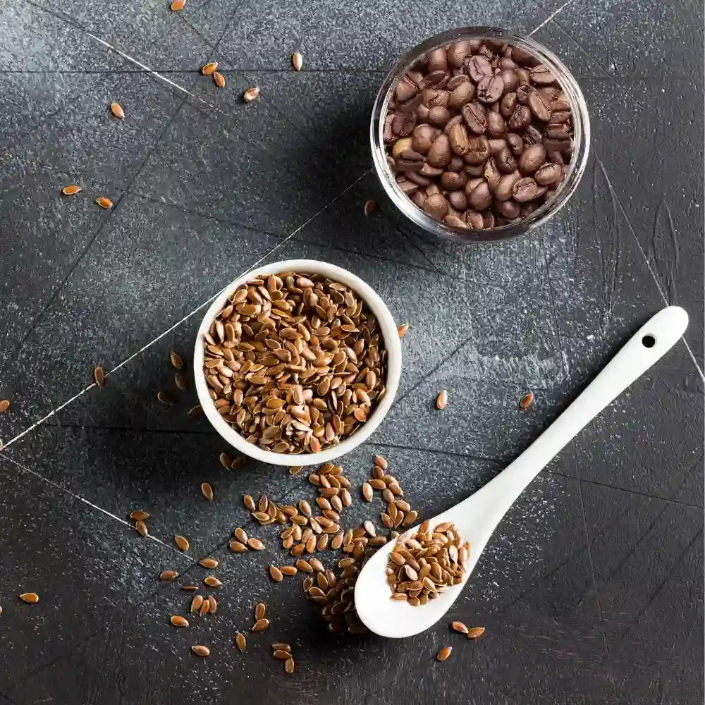 Flaxseed and coffee beans.