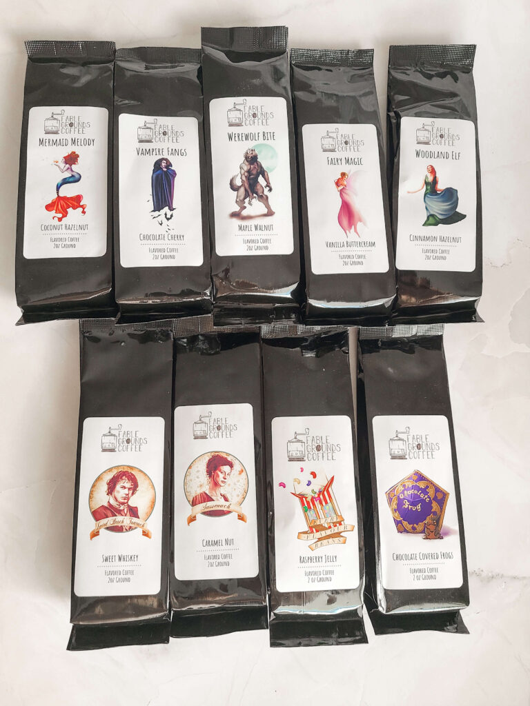 Sample packs of coffee from the coffee roaster Fable Grounds Coffee.